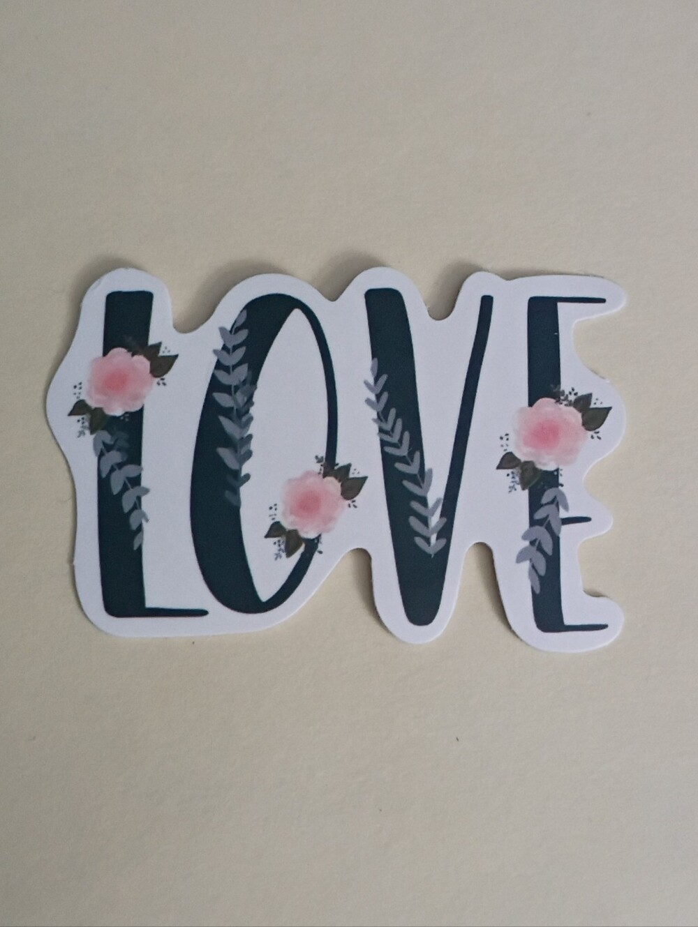 10/$10 Sticker - LOVE - Dark Blue Text & Pink Flowers